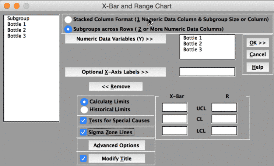 XBar&RChart-SigmaXL-Settings