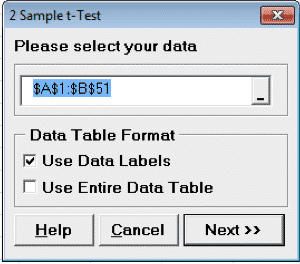 DOE-OFAT-SigmaXL-SelectData