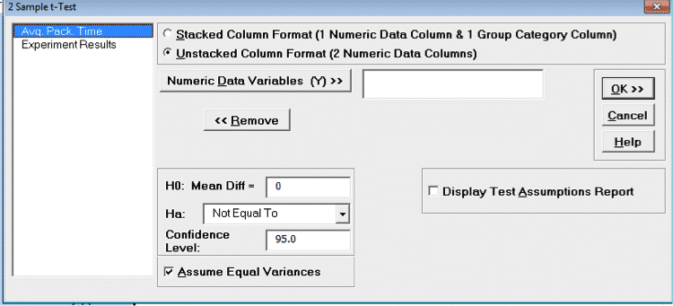 DOE-OFAT-SigmaXL-Variables