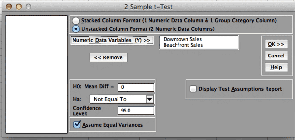 TwoSampleTTest-SigmaXL-Settings
