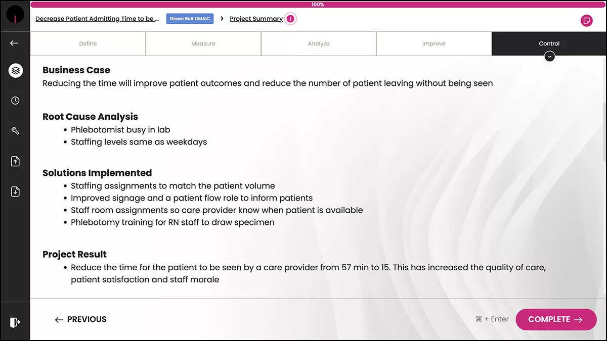 Project summary GB DMAIC